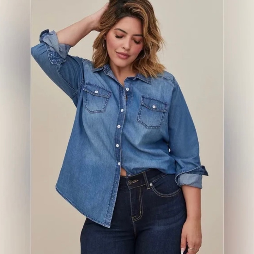 Torrid Medium Wash Denim Button-Up Shirt